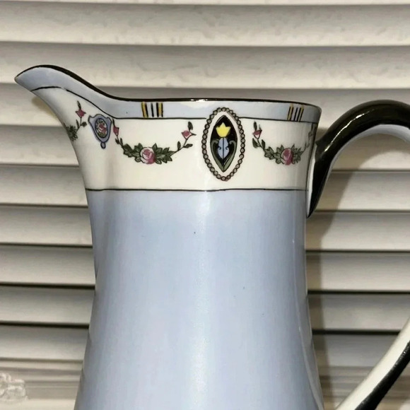 Antique Vintage Noritake Morimura Light Blue & Black Coffee Pot Made in Japan - Picture 7 of 16